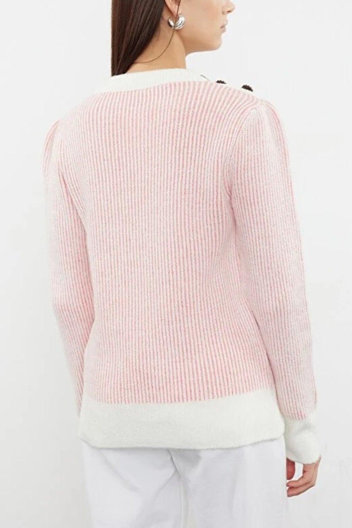 Soft Textured Knit Sweater with Button Details