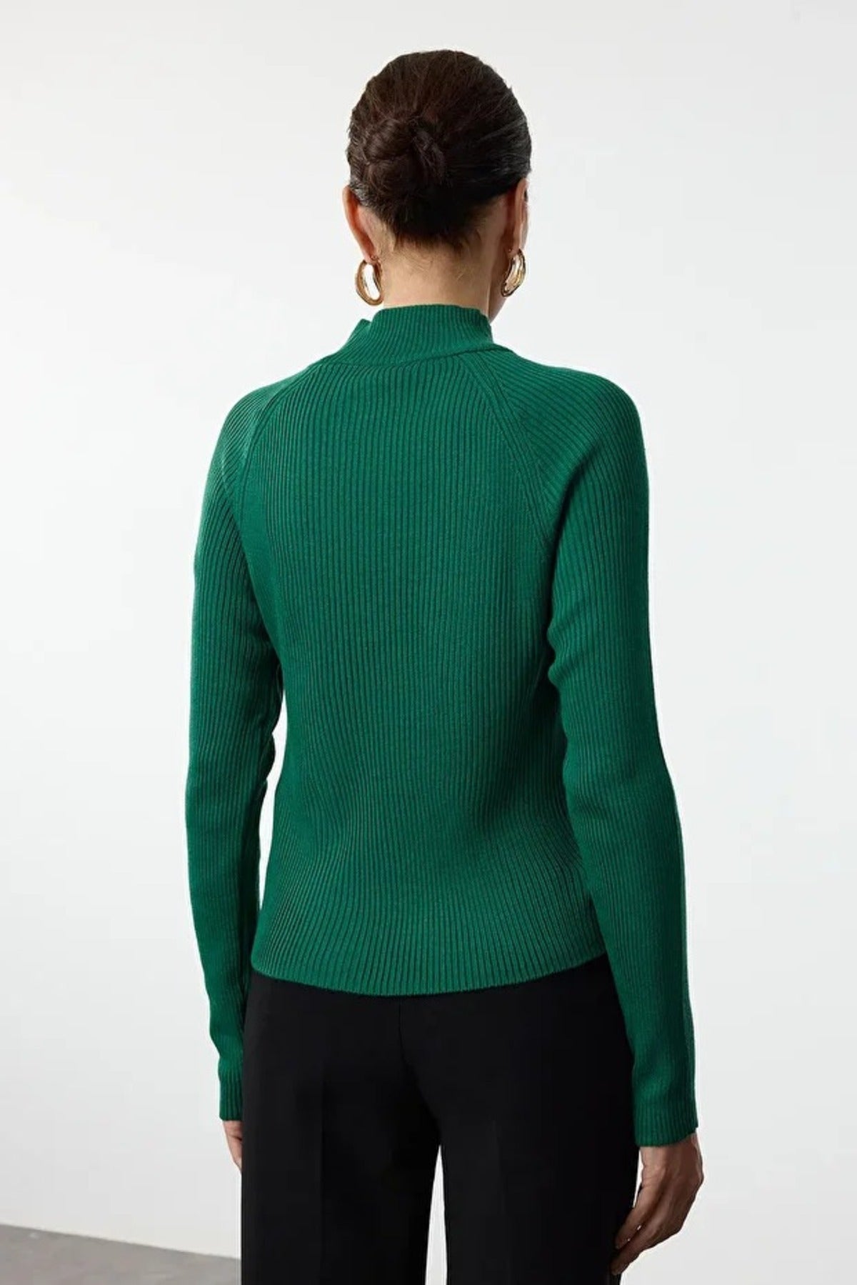 Stand-Up Collar Slim Fitted Knit Sweater with Button Details