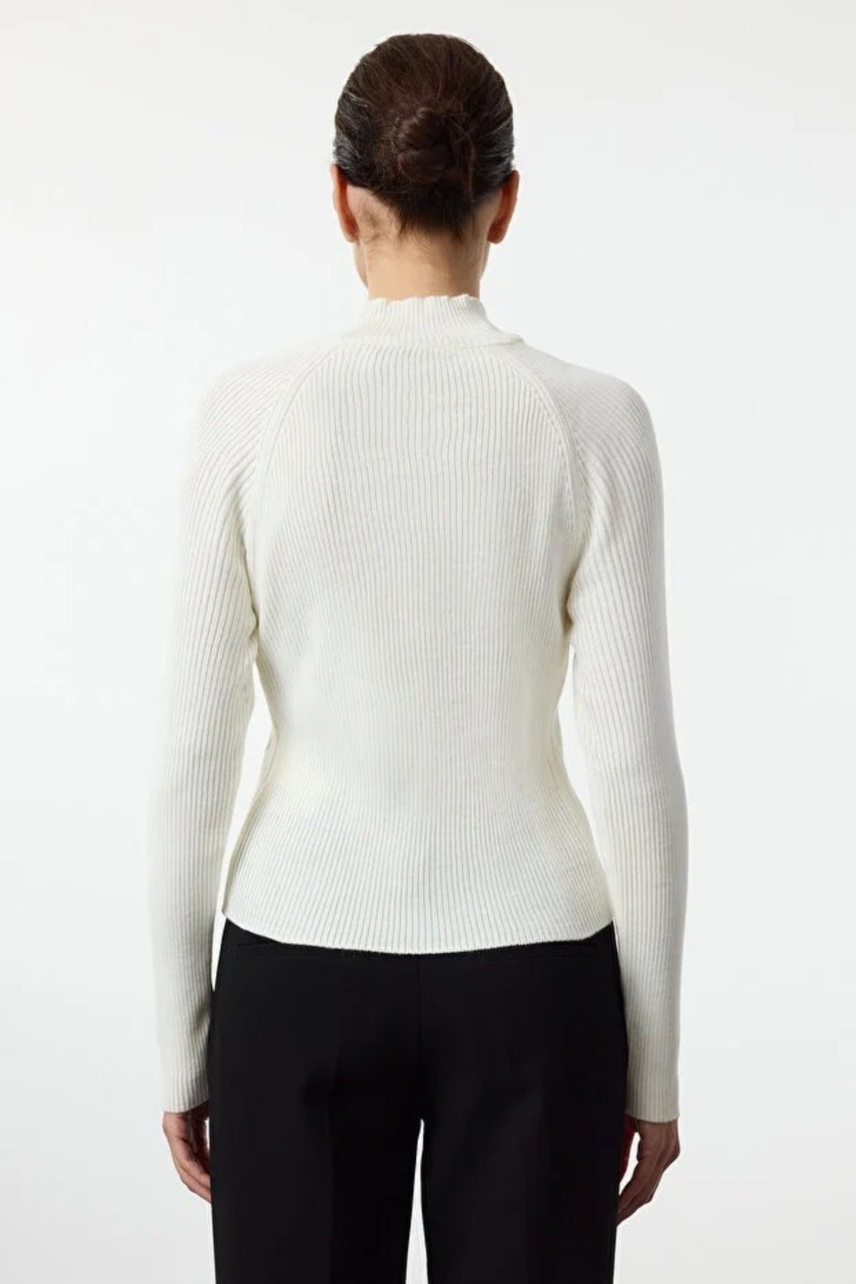 Stand-Up Collar Slim Fitted Knit Sweater with Button Details