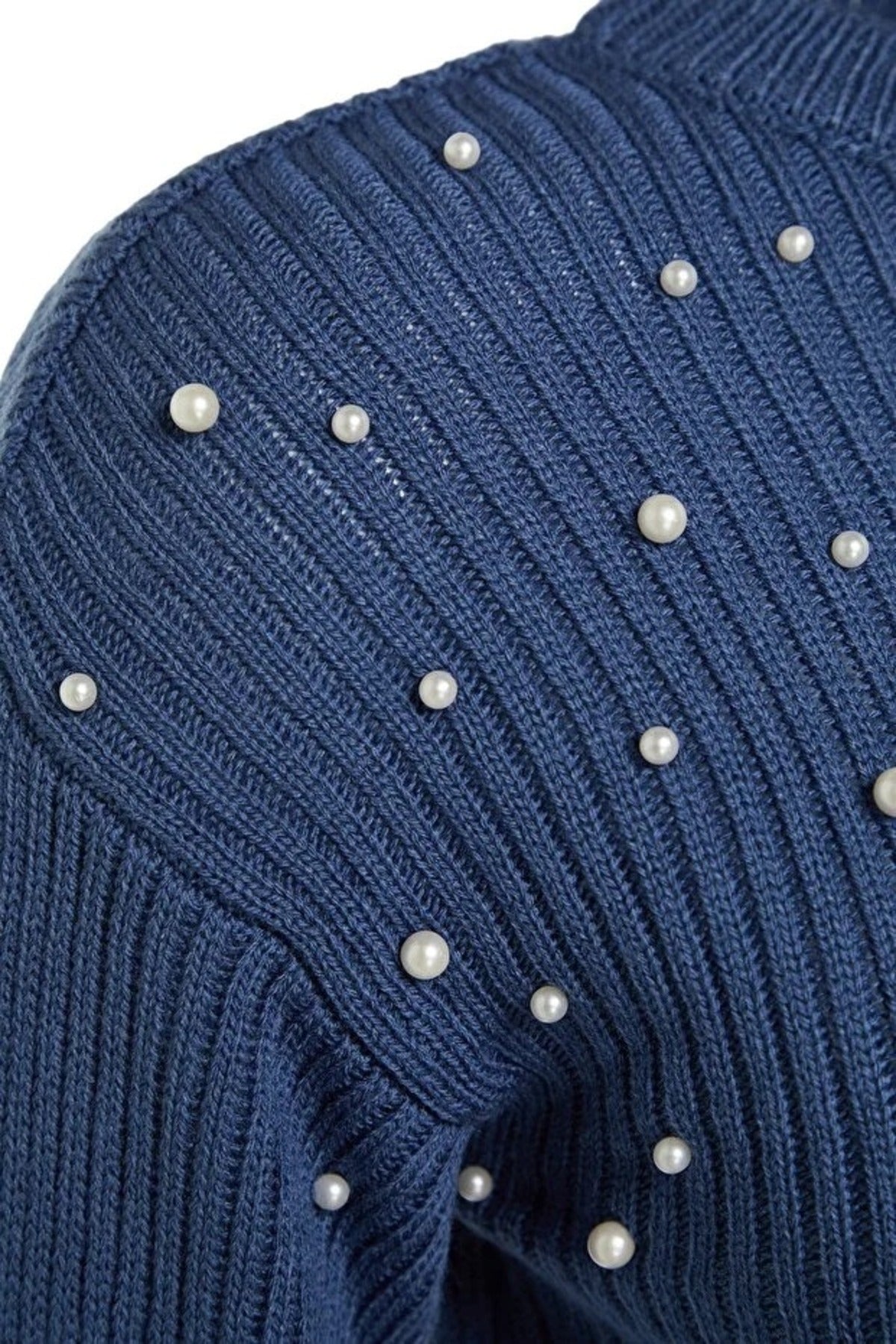 Crew Neck Knit Sweater with Pearl Details