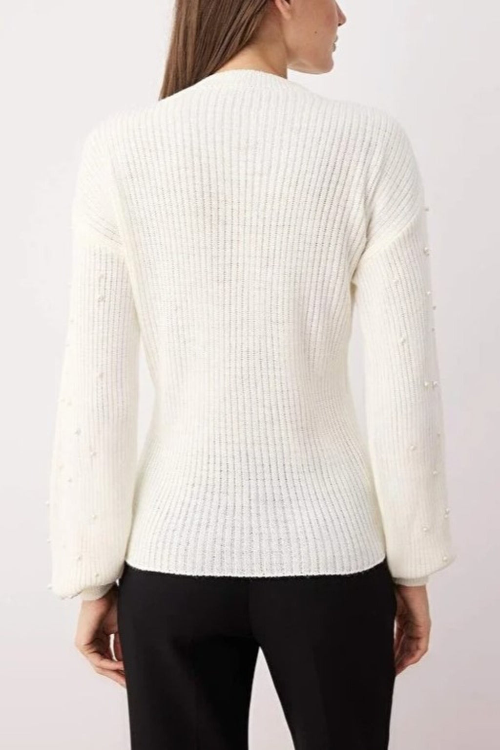 Crew Neck Knit Sweater with Pearl Details
