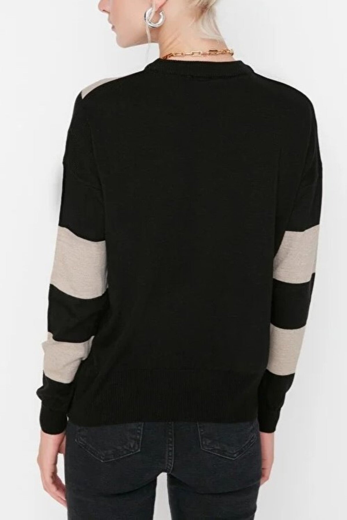 Color Block Crew Neck Knit Sweater