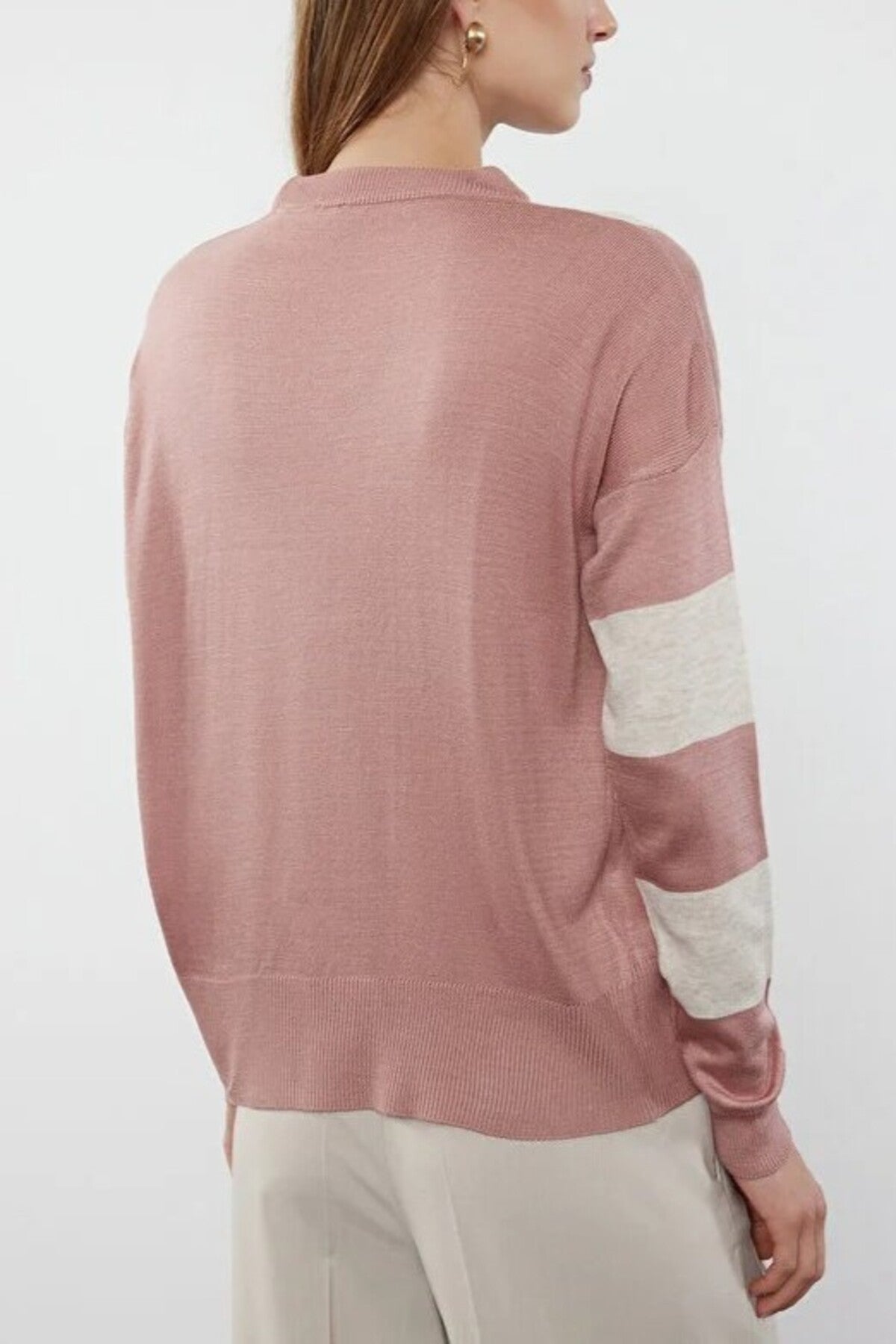 Color Block Crew Neck Knit Sweater