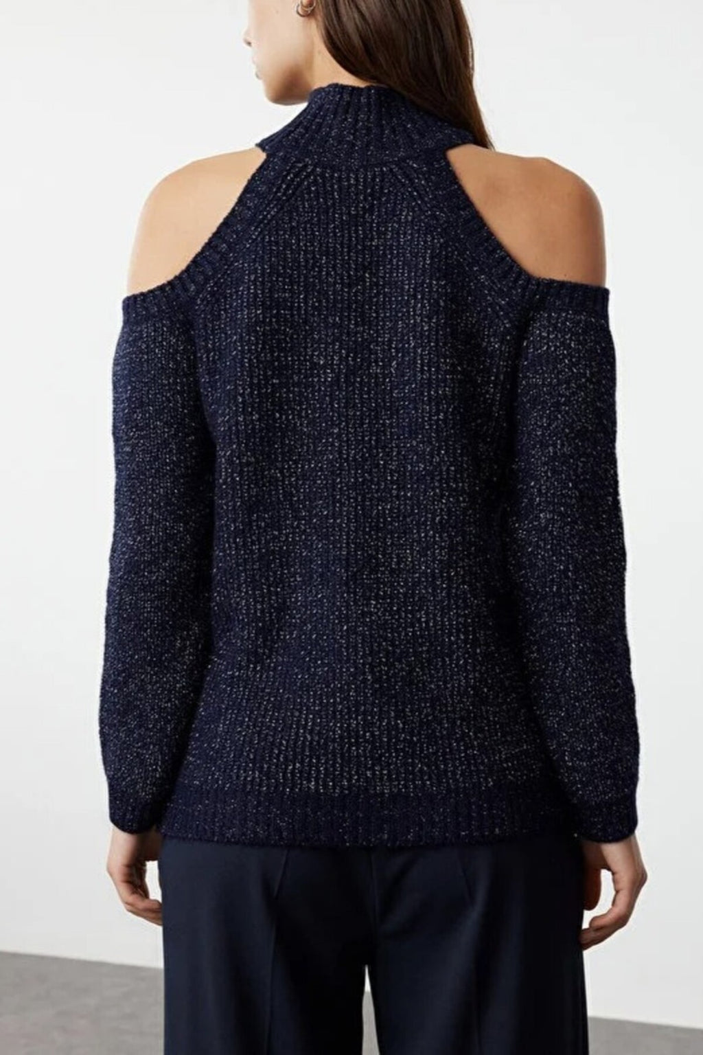 Glittery Knit Sweater with Cut-Out Detail