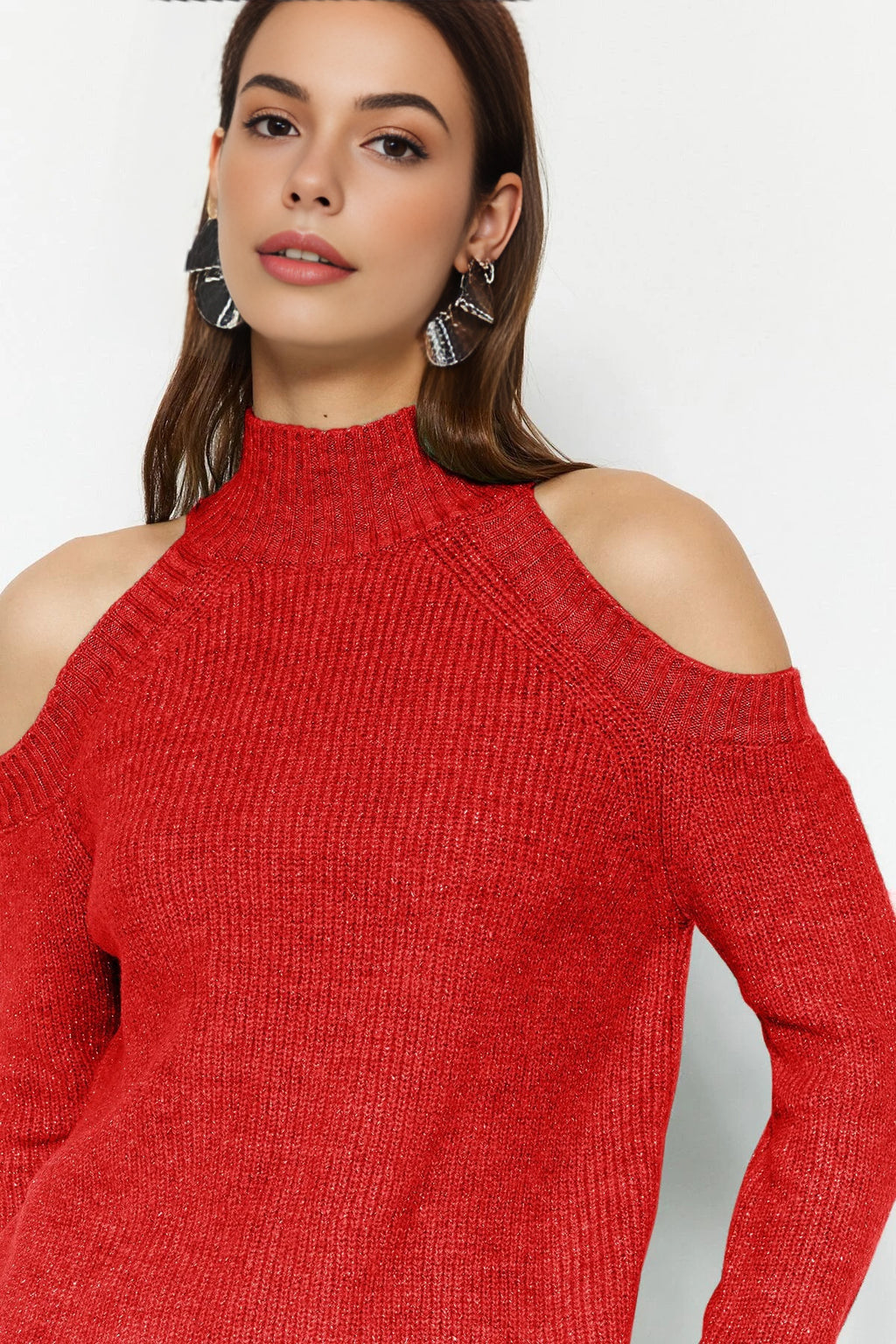 Glittery Knit Sweater with Cut-Out Detail