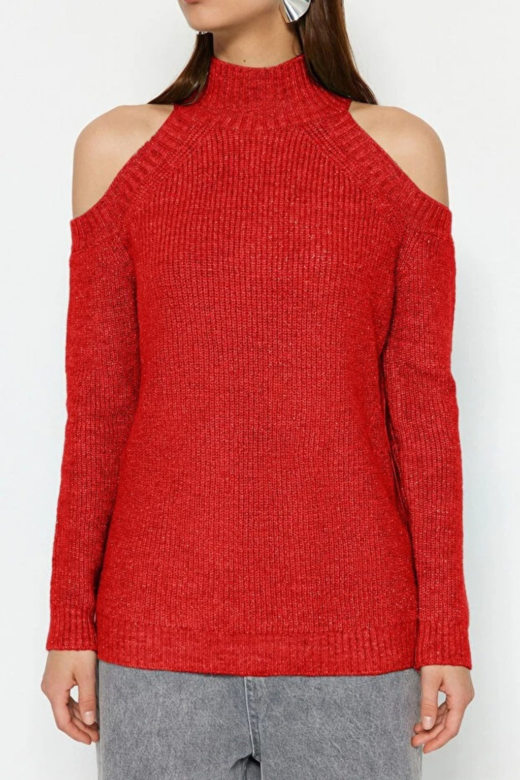 Glittery Knit Sweater with Cut-Out Detail