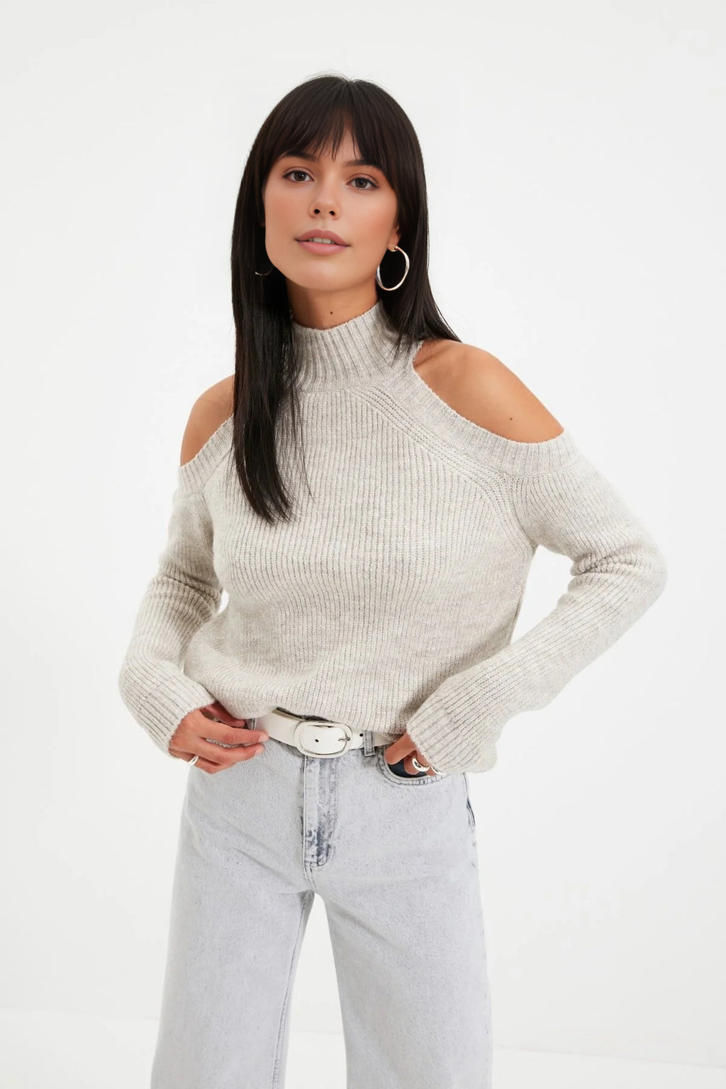 Glittery Knit Sweater with Cut-Out Detail