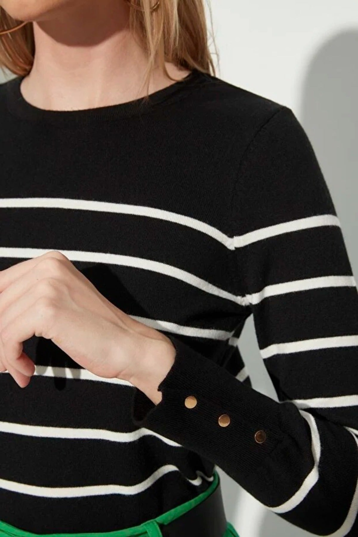 Crew Neck Striped Knit Sweater