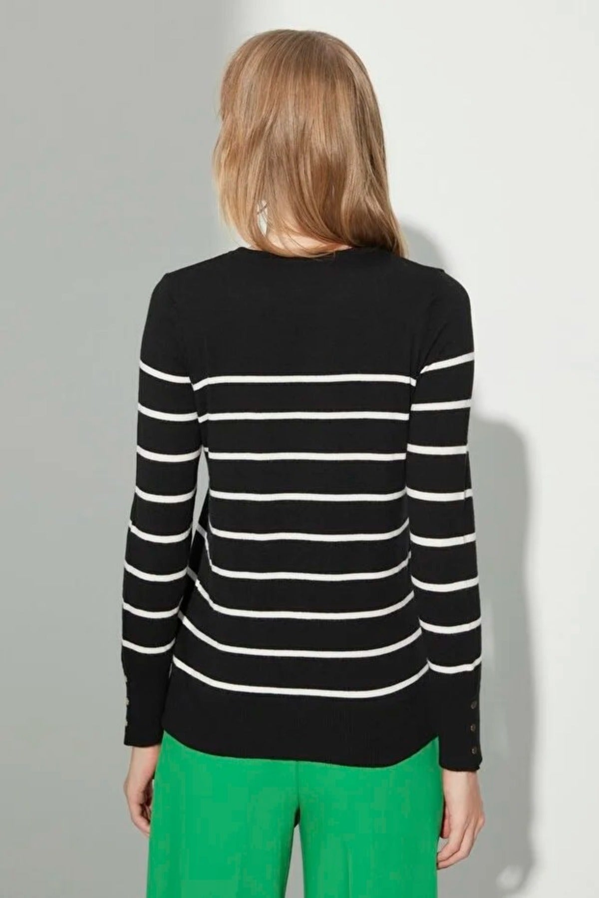 Crew Neck Striped Knit Sweater
