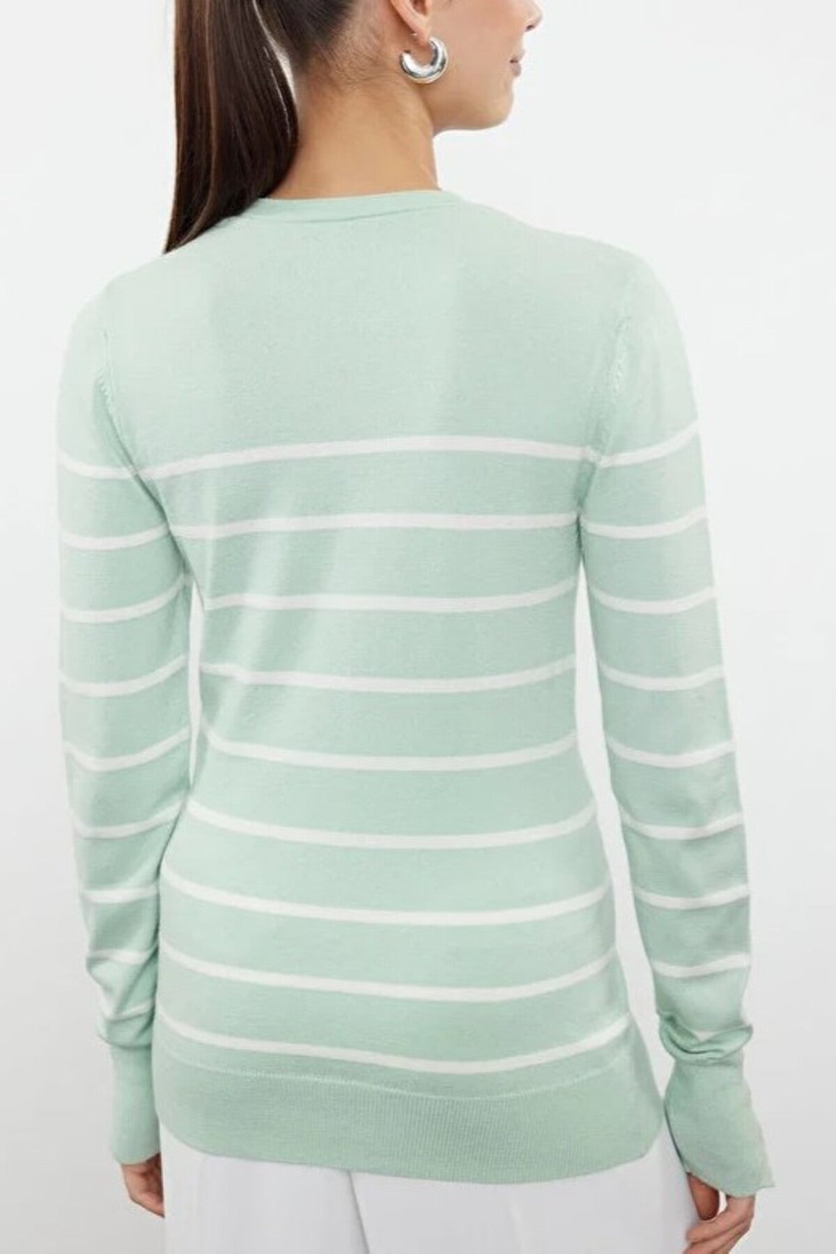 Crew Neck Striped Knit Sweater