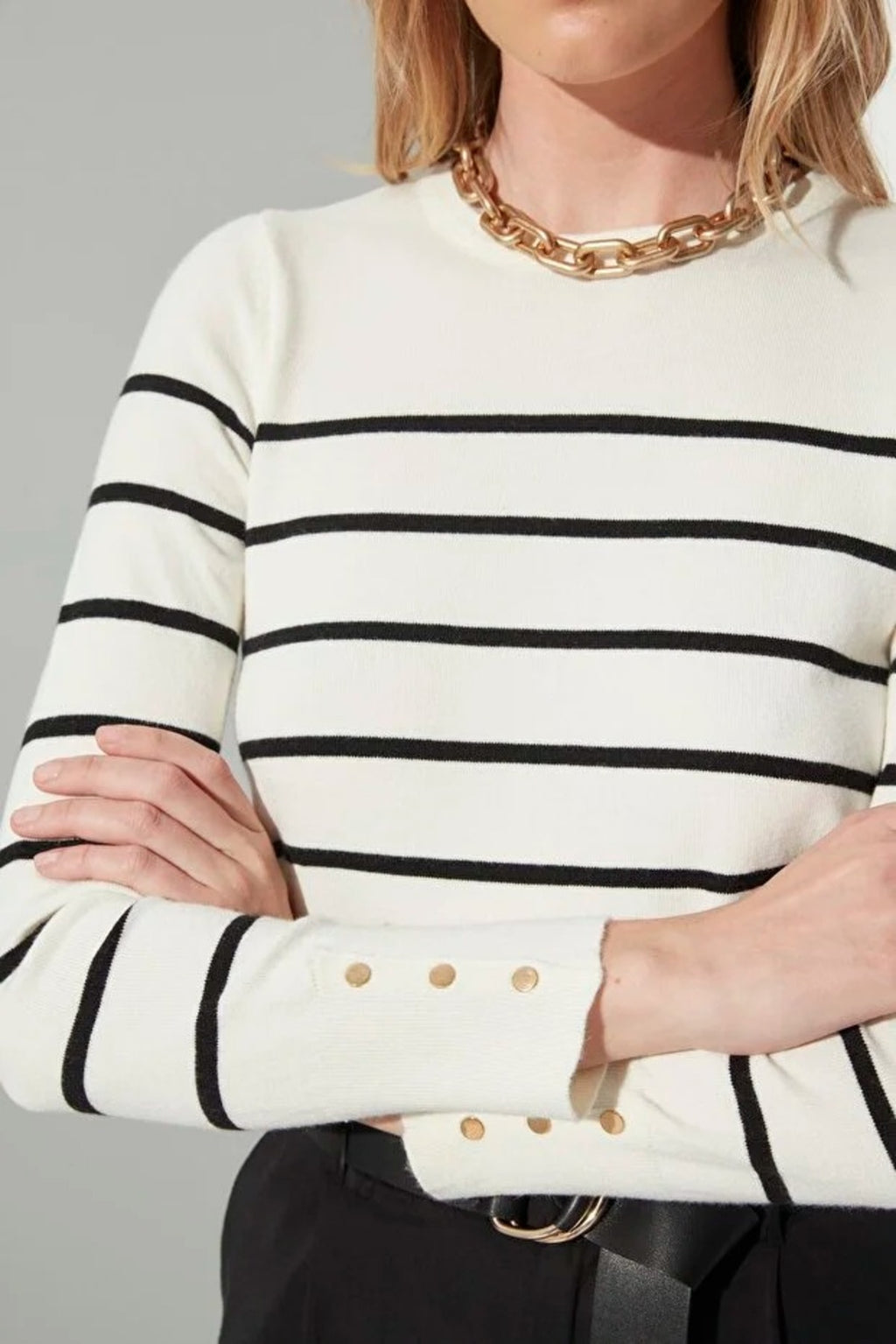Crew Neck Striped Knit Sweater