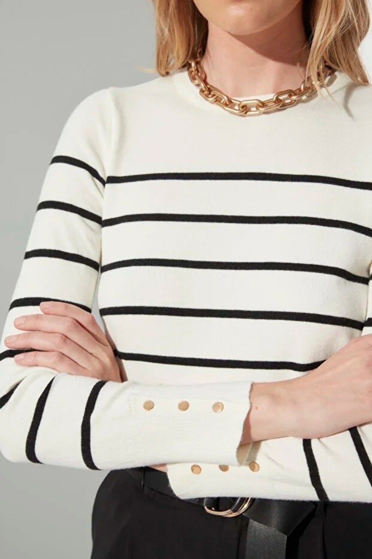 Crew Neck Striped Knit Sweater