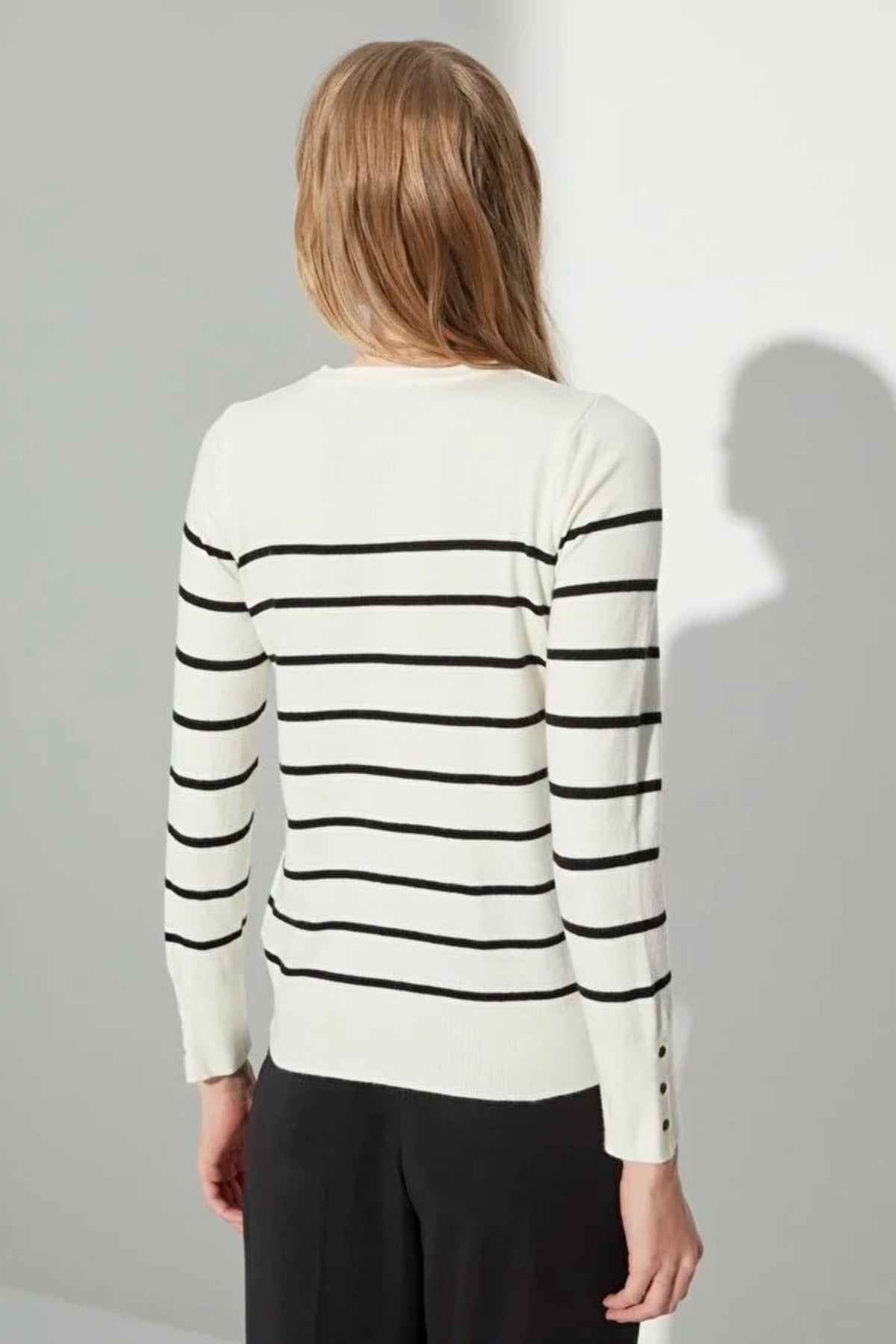 Crew Neck Striped Knit Sweater