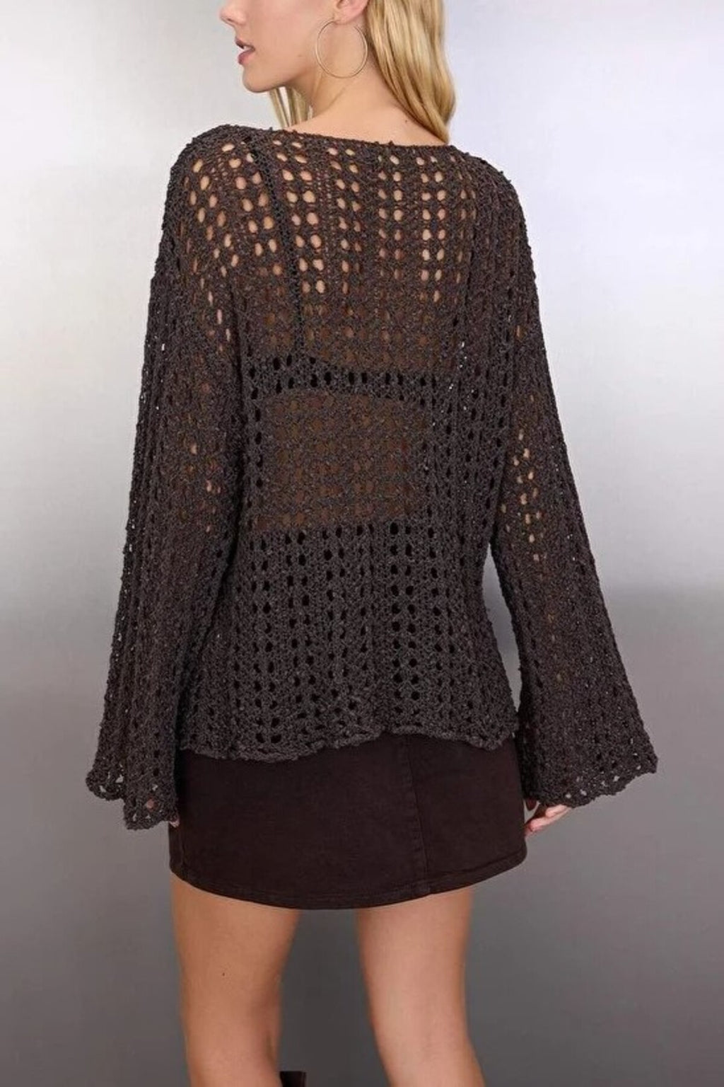 Openwork Boat Neck Knit Sweater