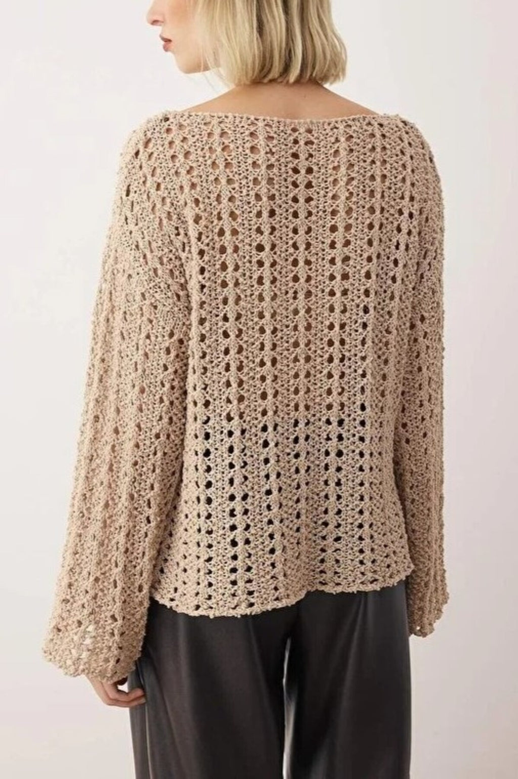 Openwork Boat Neck Knit Sweater