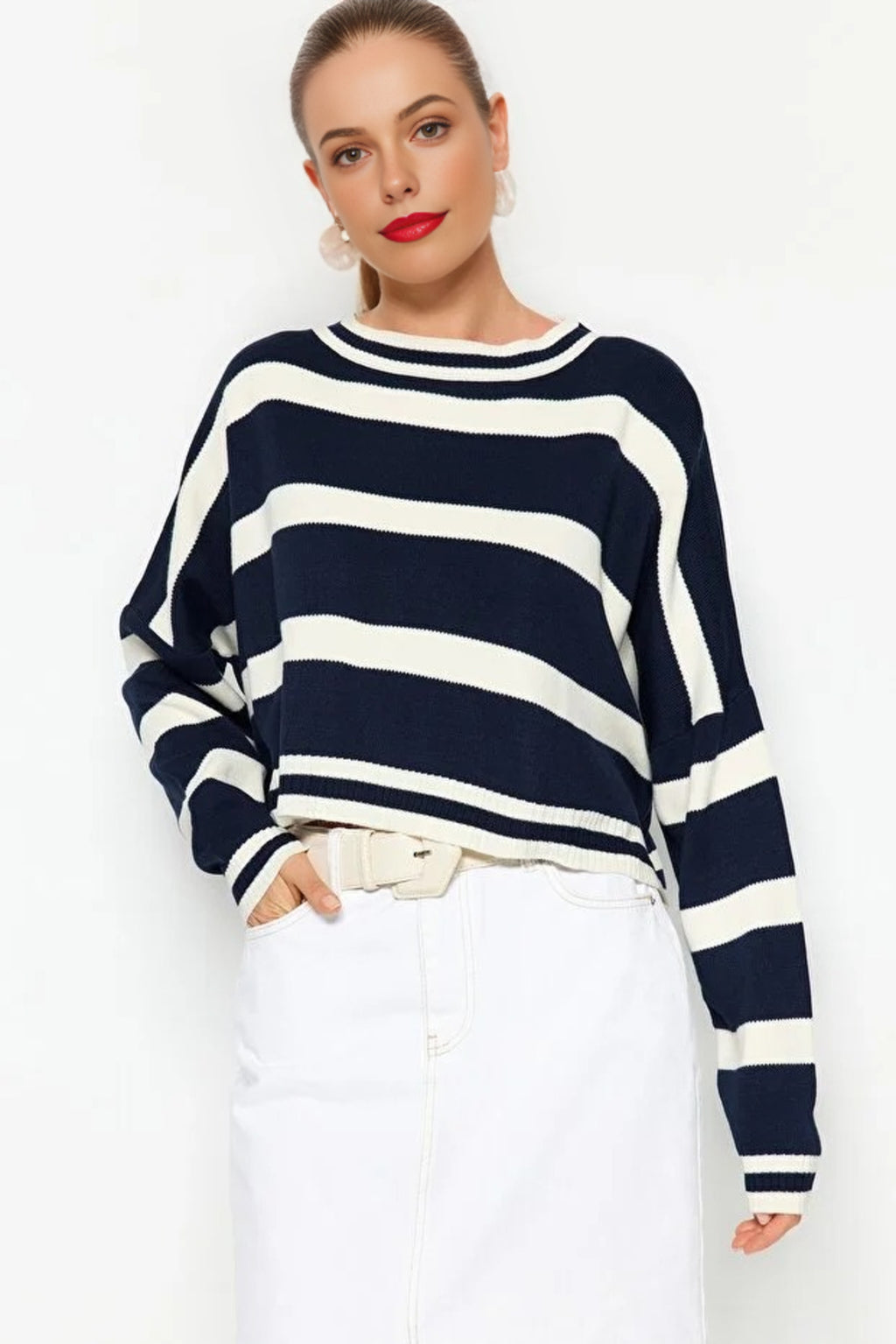 Crop Striped Knit Sweater