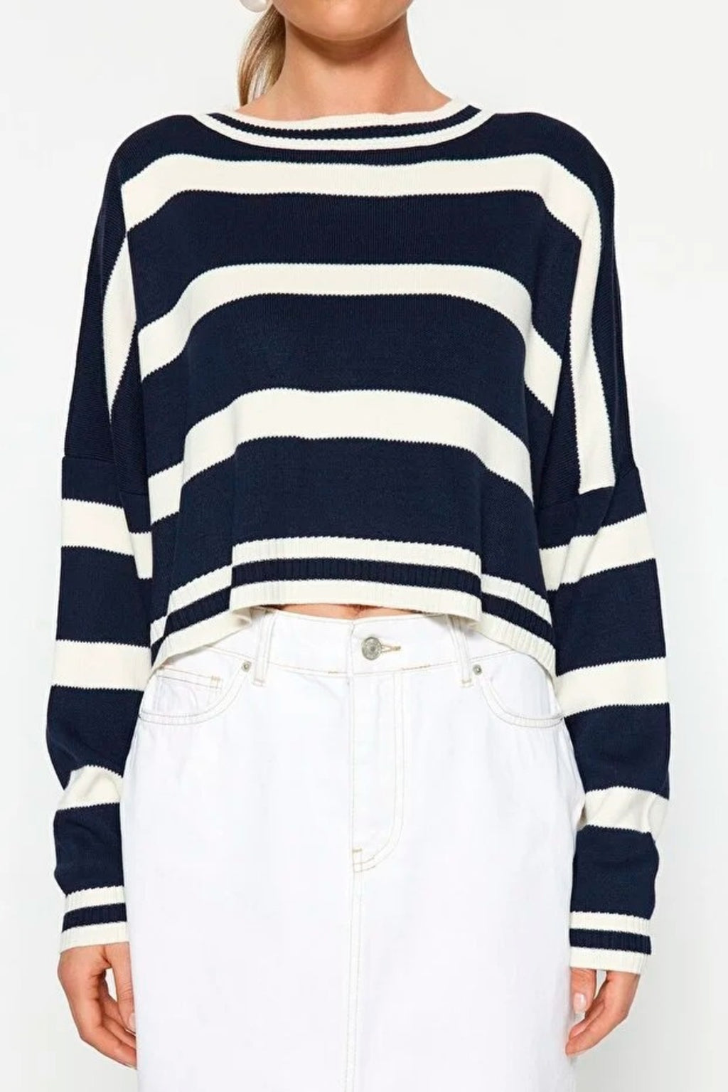 Crop Striped Knit Sweater