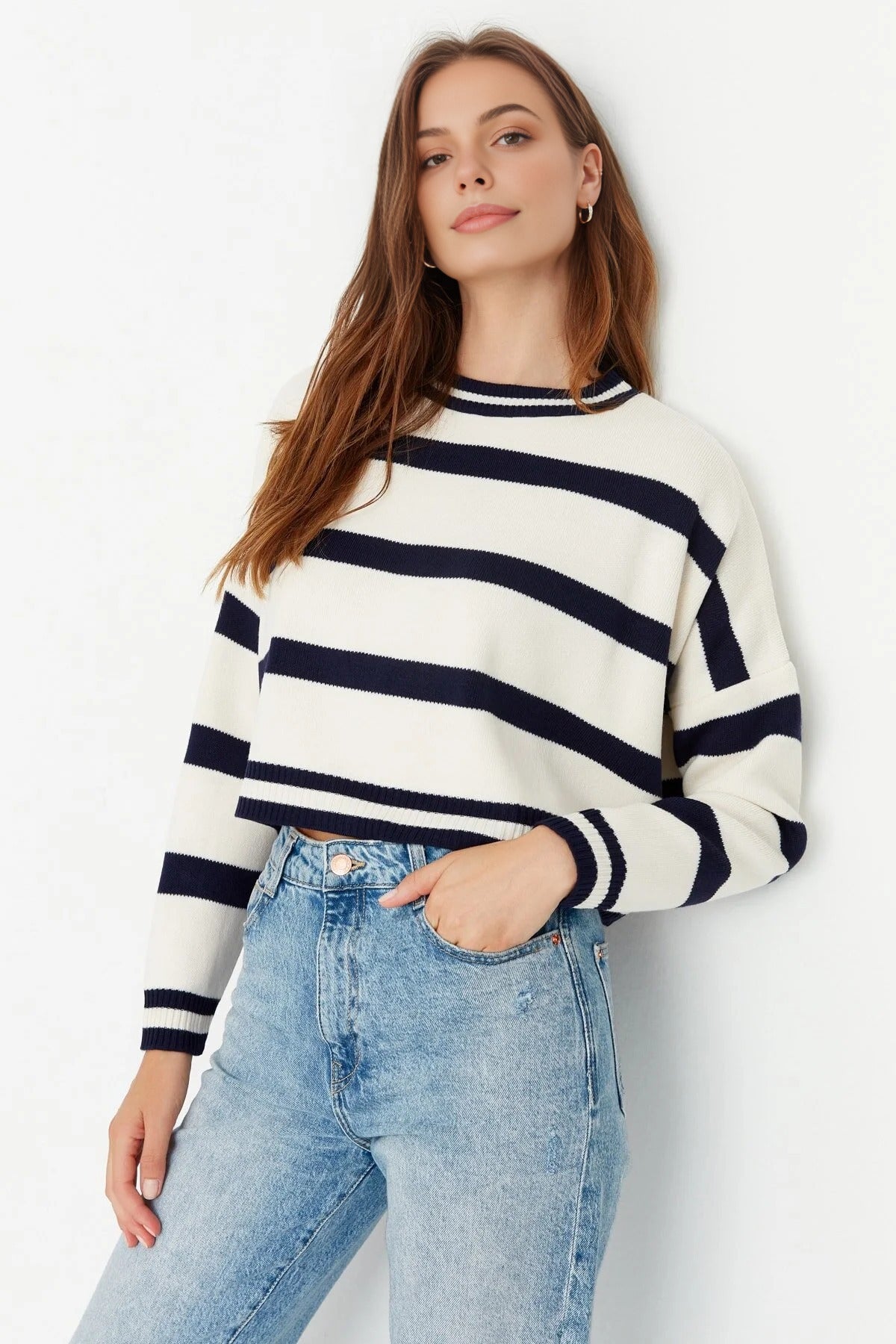 Crop Striped Knit Sweater