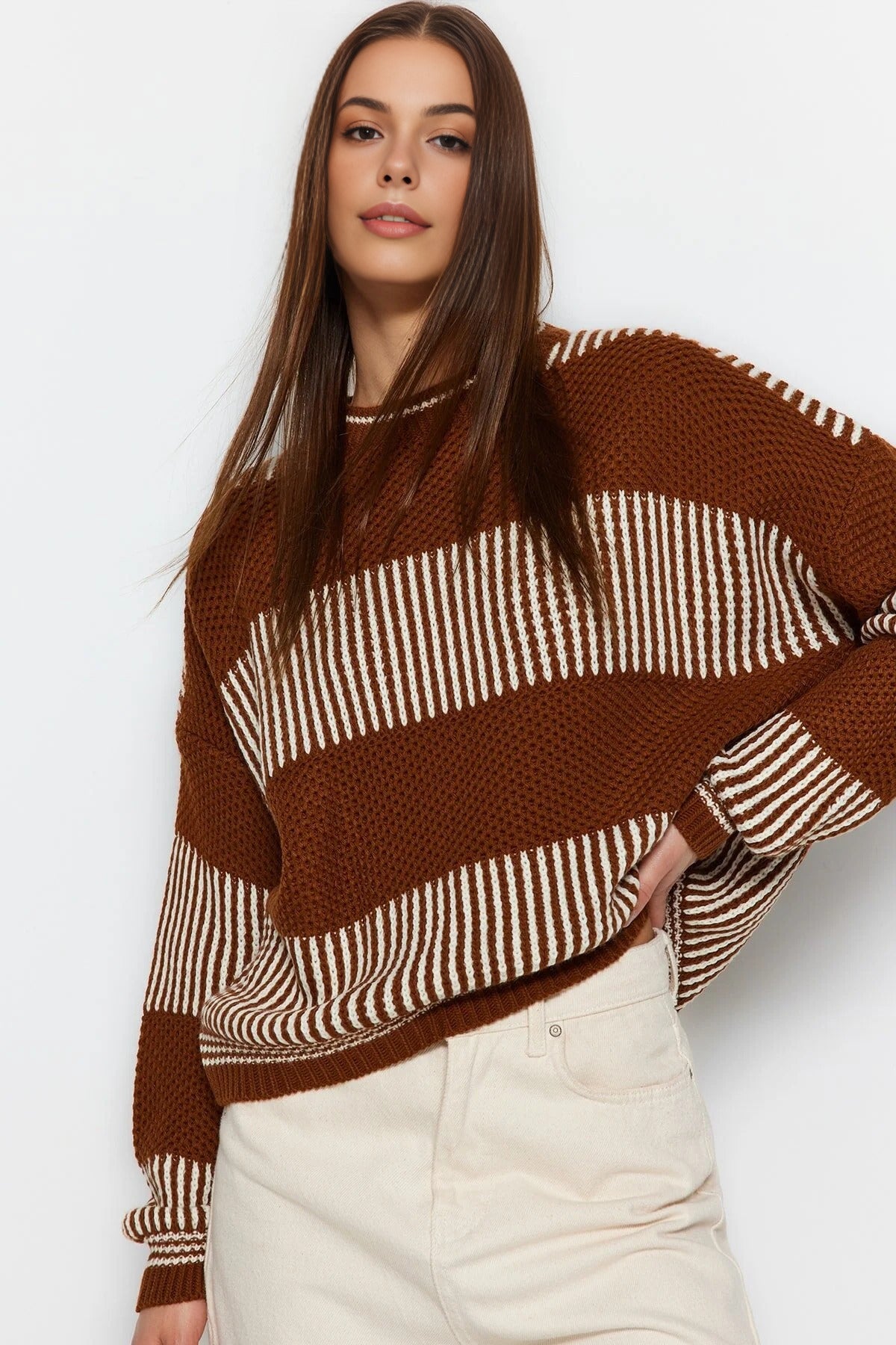 Wide Cut Striped Knit Sweater