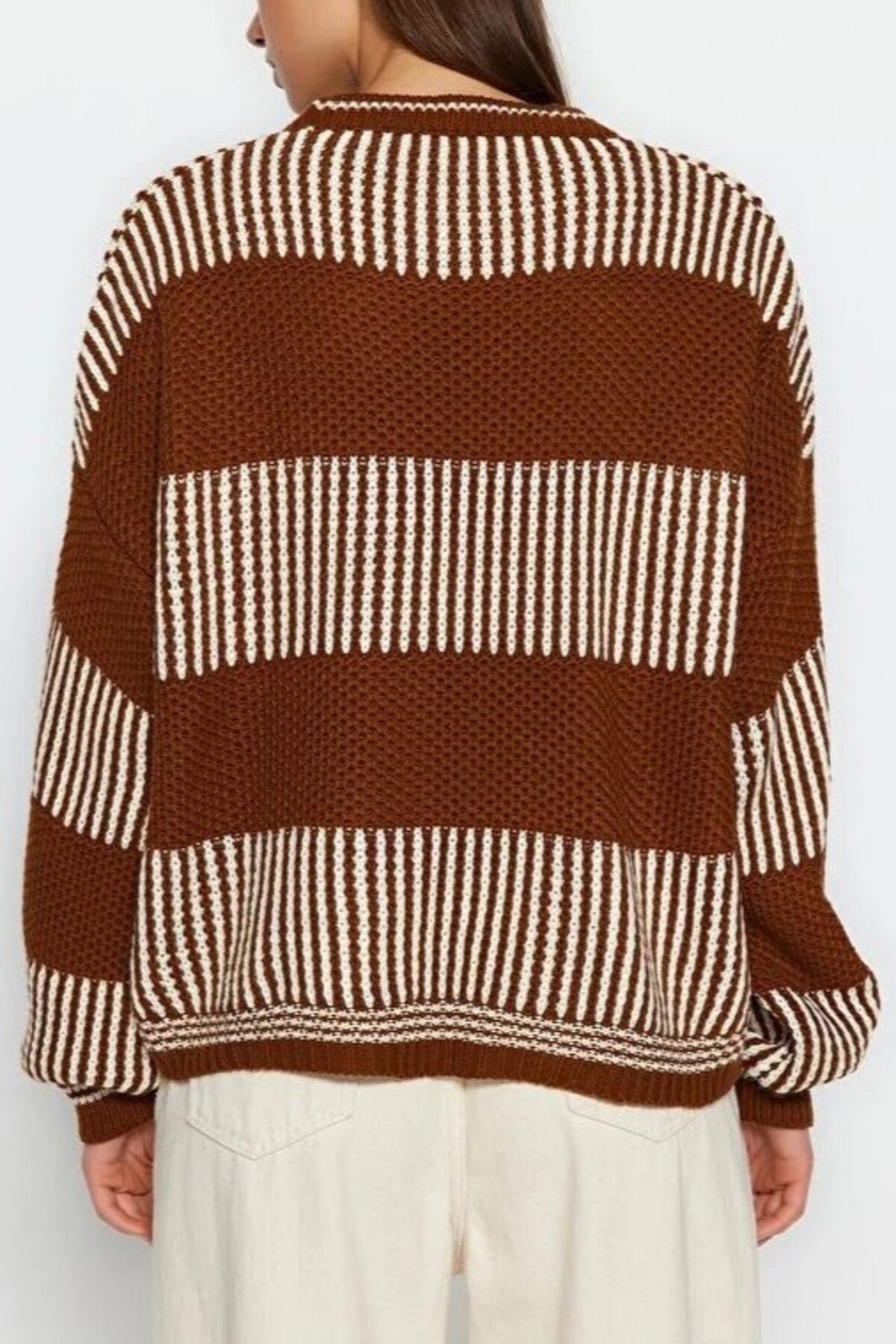Wide Cut Striped Knit Sweater