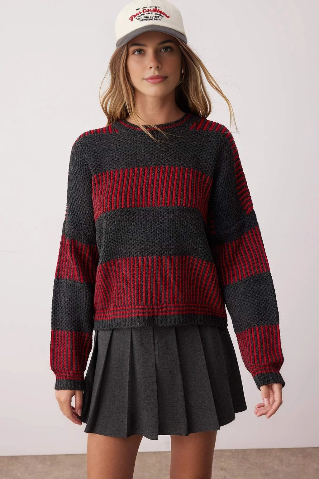 Wide Cut Striped Knit Sweater
