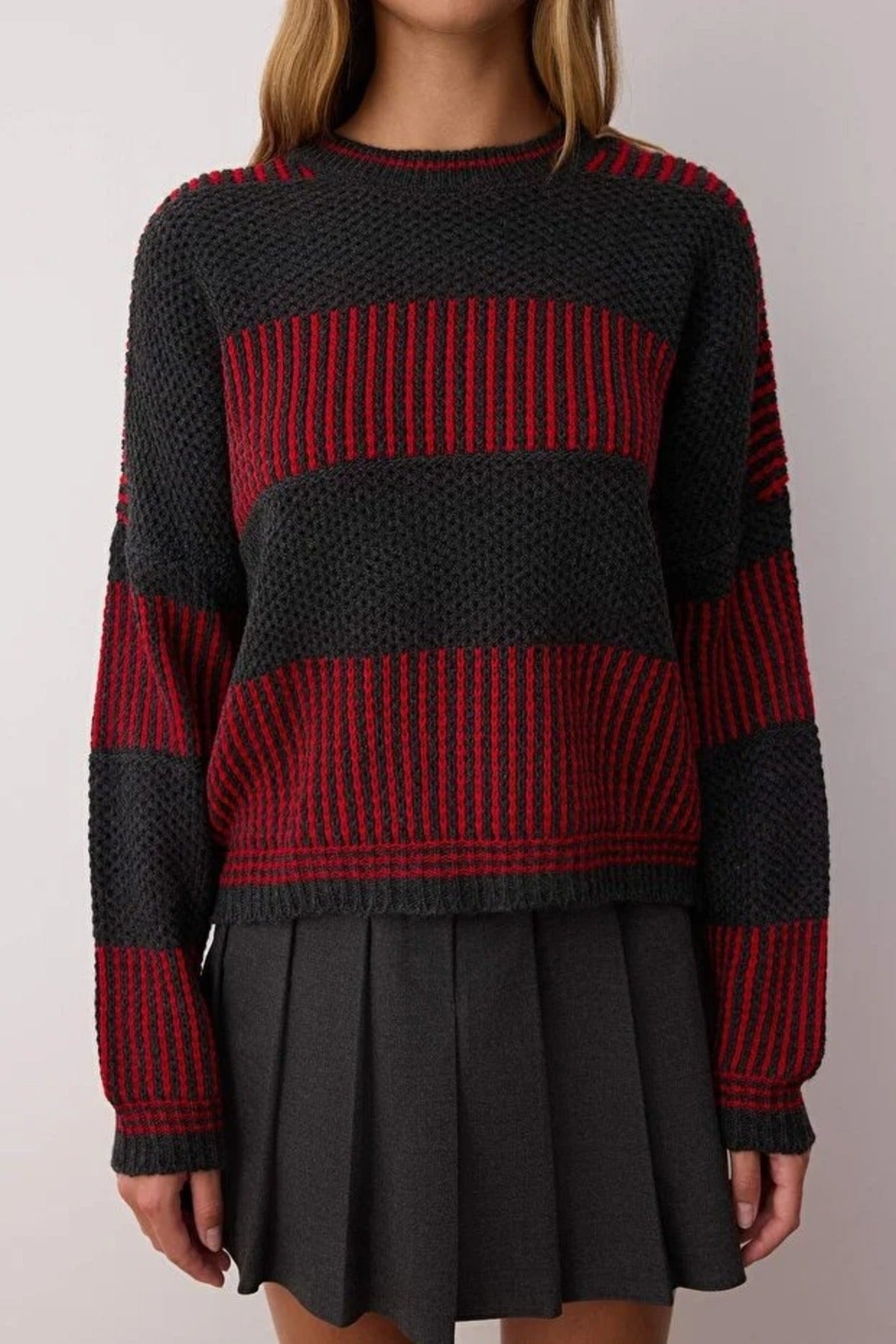 Wide Cut Striped Knit Sweater