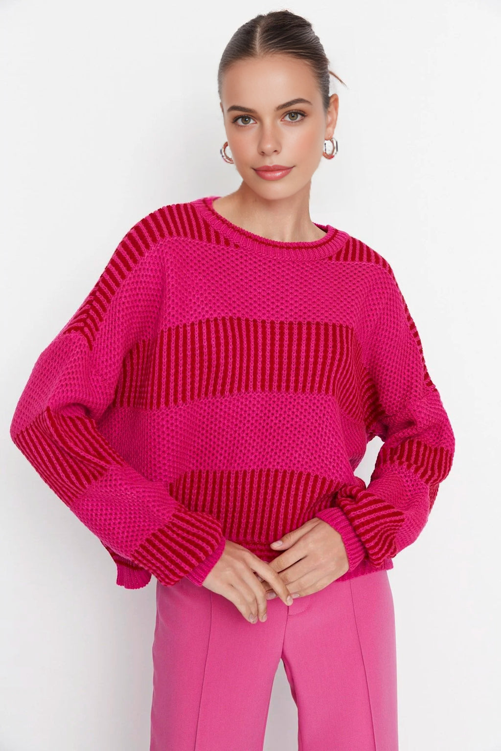 Wide Cut Striped Knit Sweater