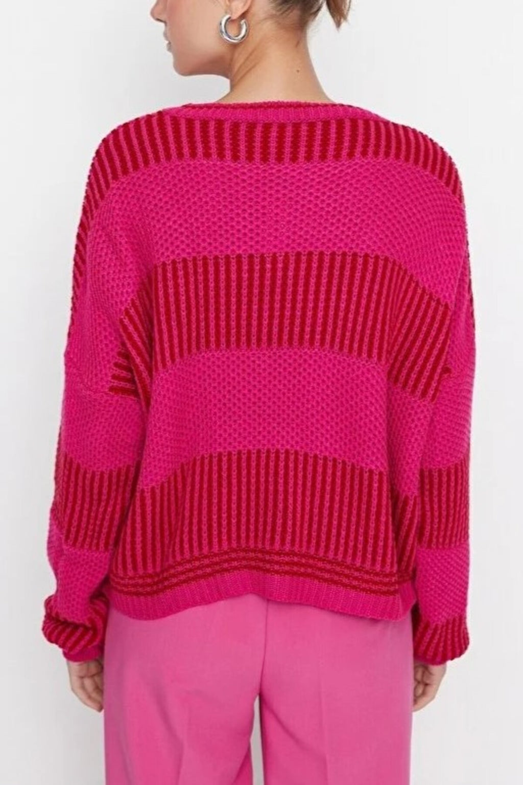 Wide Cut Striped Knit Sweater