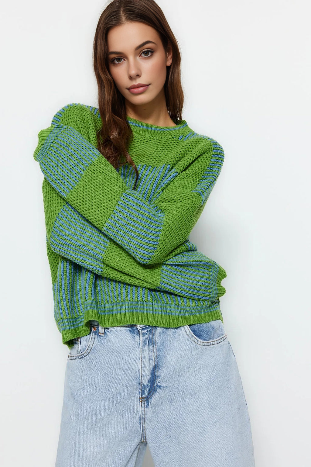 Wide Cut Striped Knit Sweater