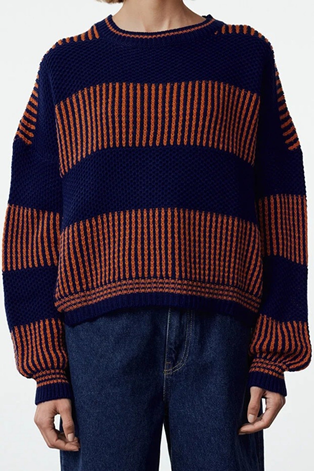 Wide Cut Striped Knit Sweater