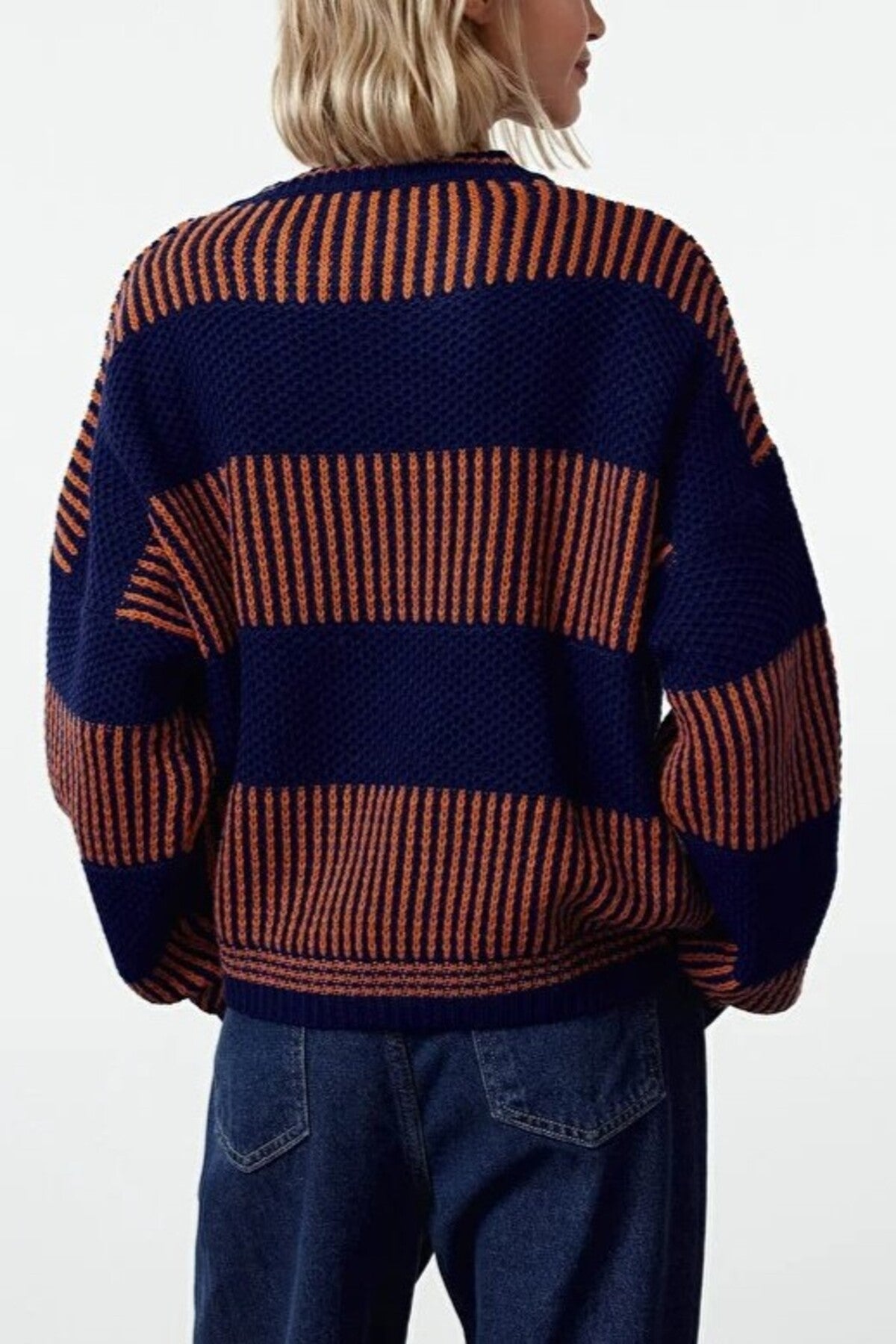 Wide Cut Striped Knit Sweater