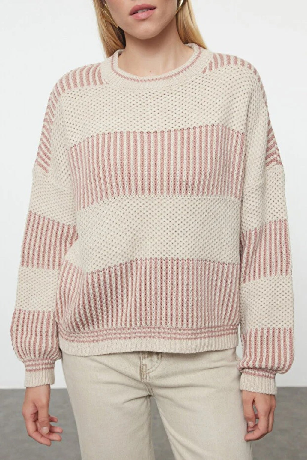 Wide Cut Striped Knit Sweater