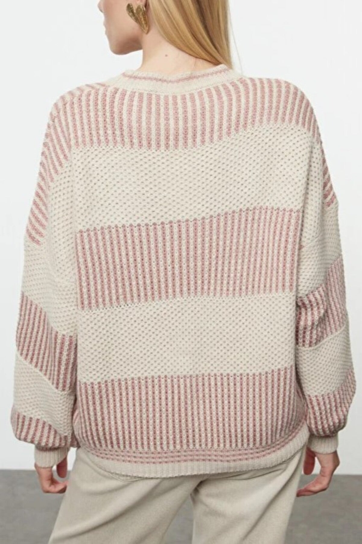 Wide Cut Striped Knit Sweater