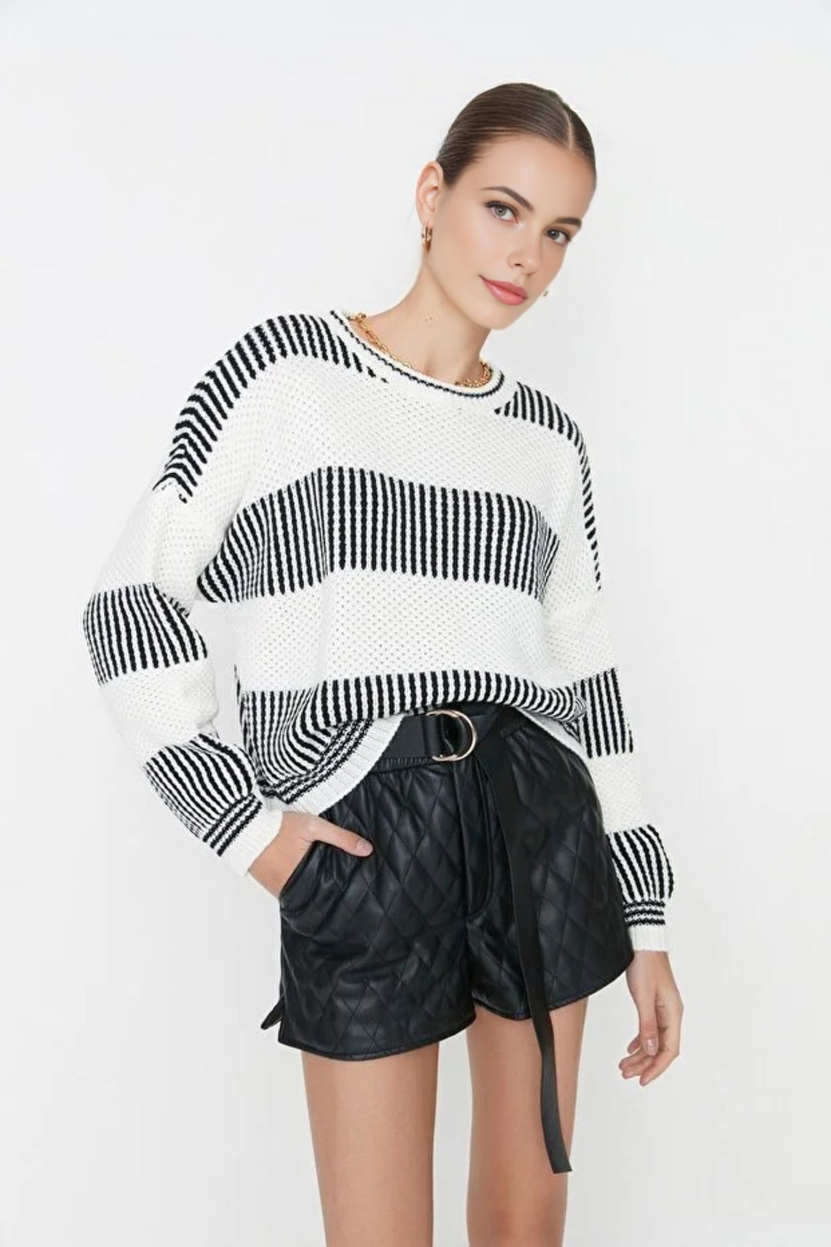 Wide Cut Striped Knit Sweater