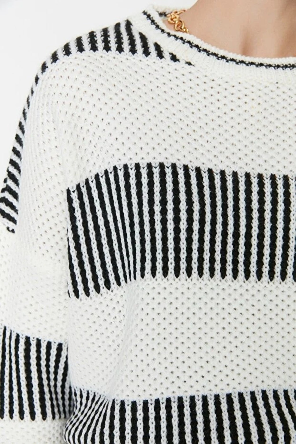 Wide Cut Striped Knit Sweater