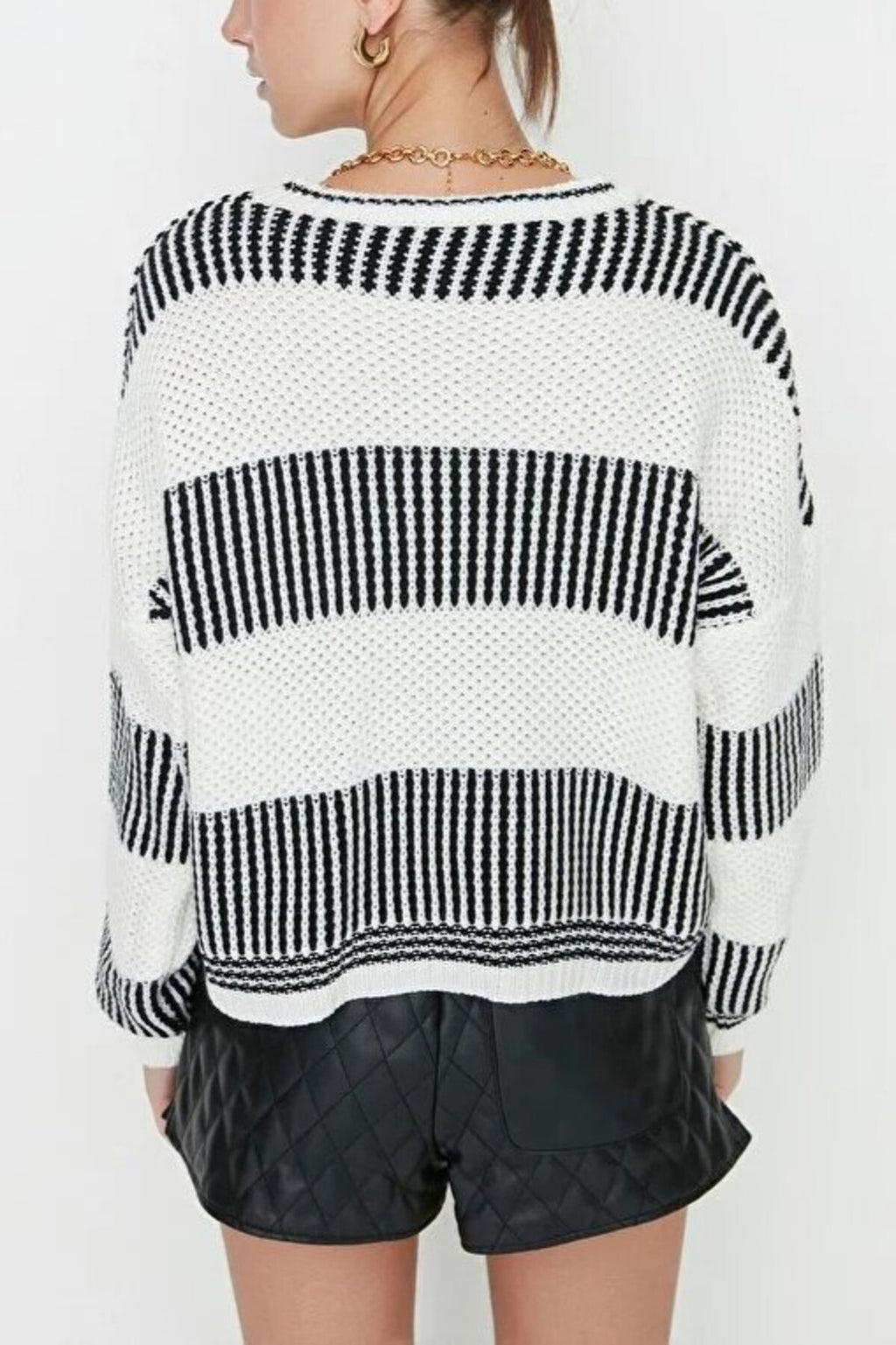 Wide Cut Striped Knit Sweater