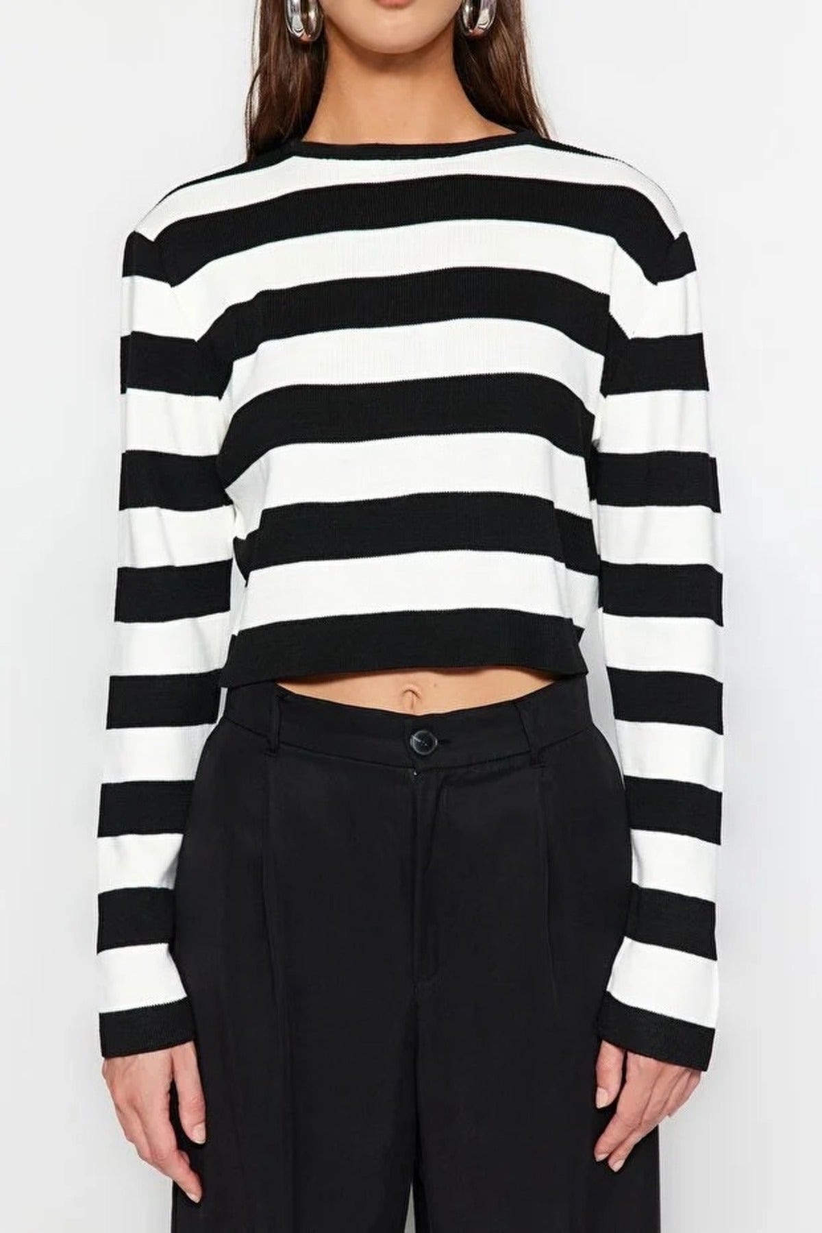 Crop Striped Knit Sweater