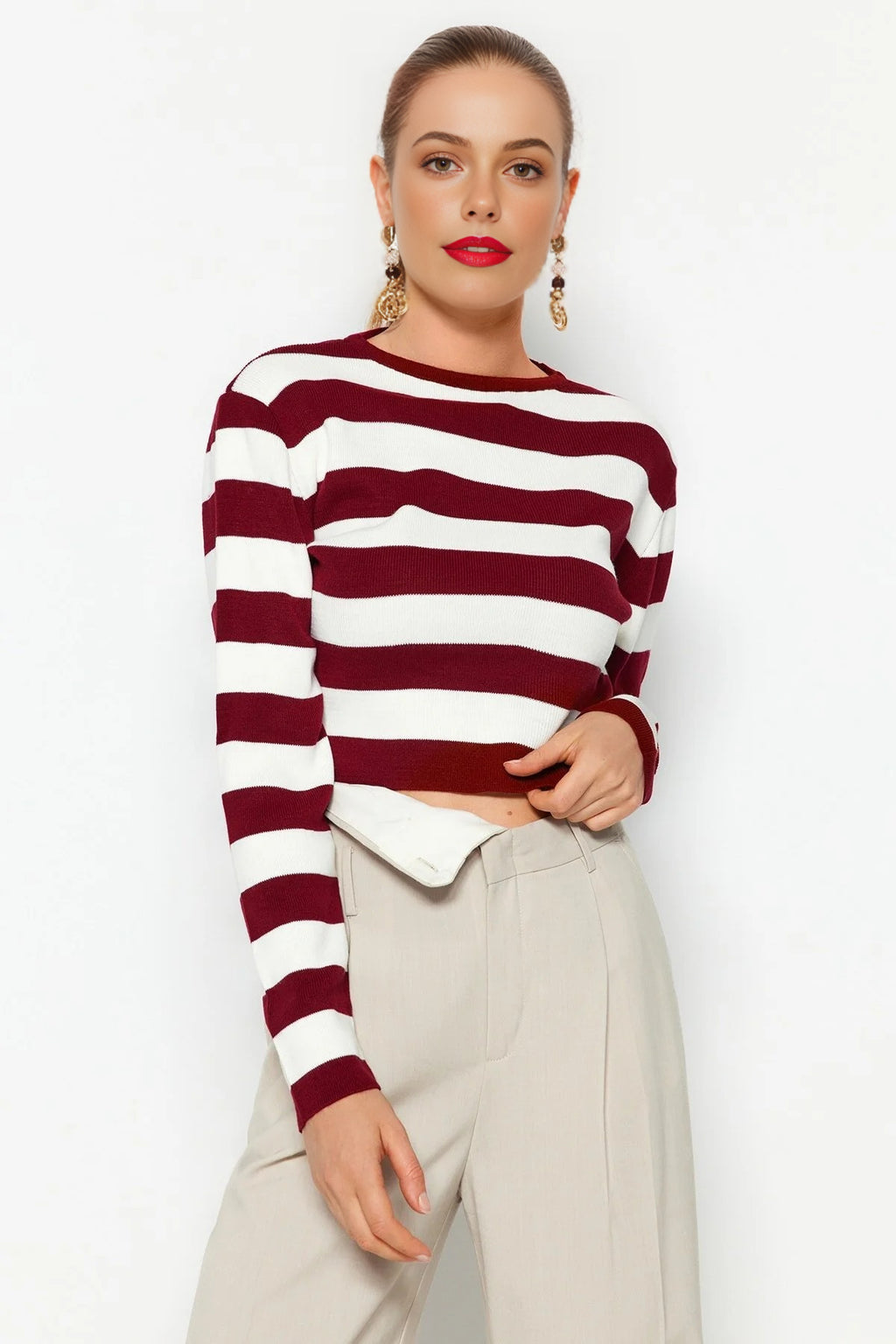 Crop Striped Knit Sweater