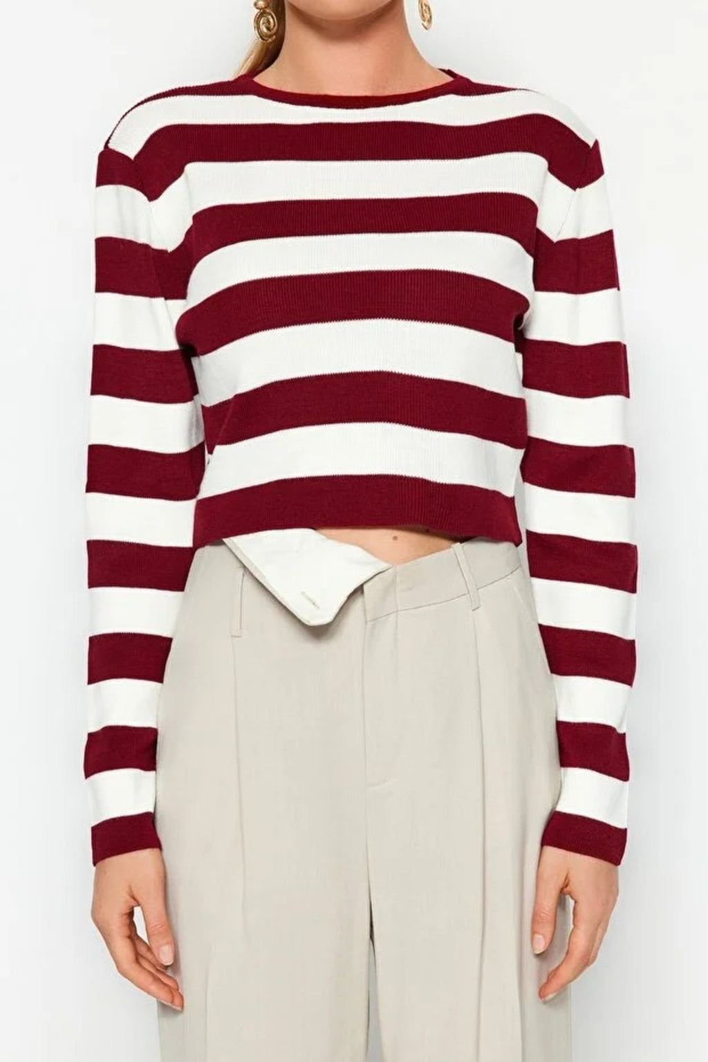 Crop Striped Knit Sweater