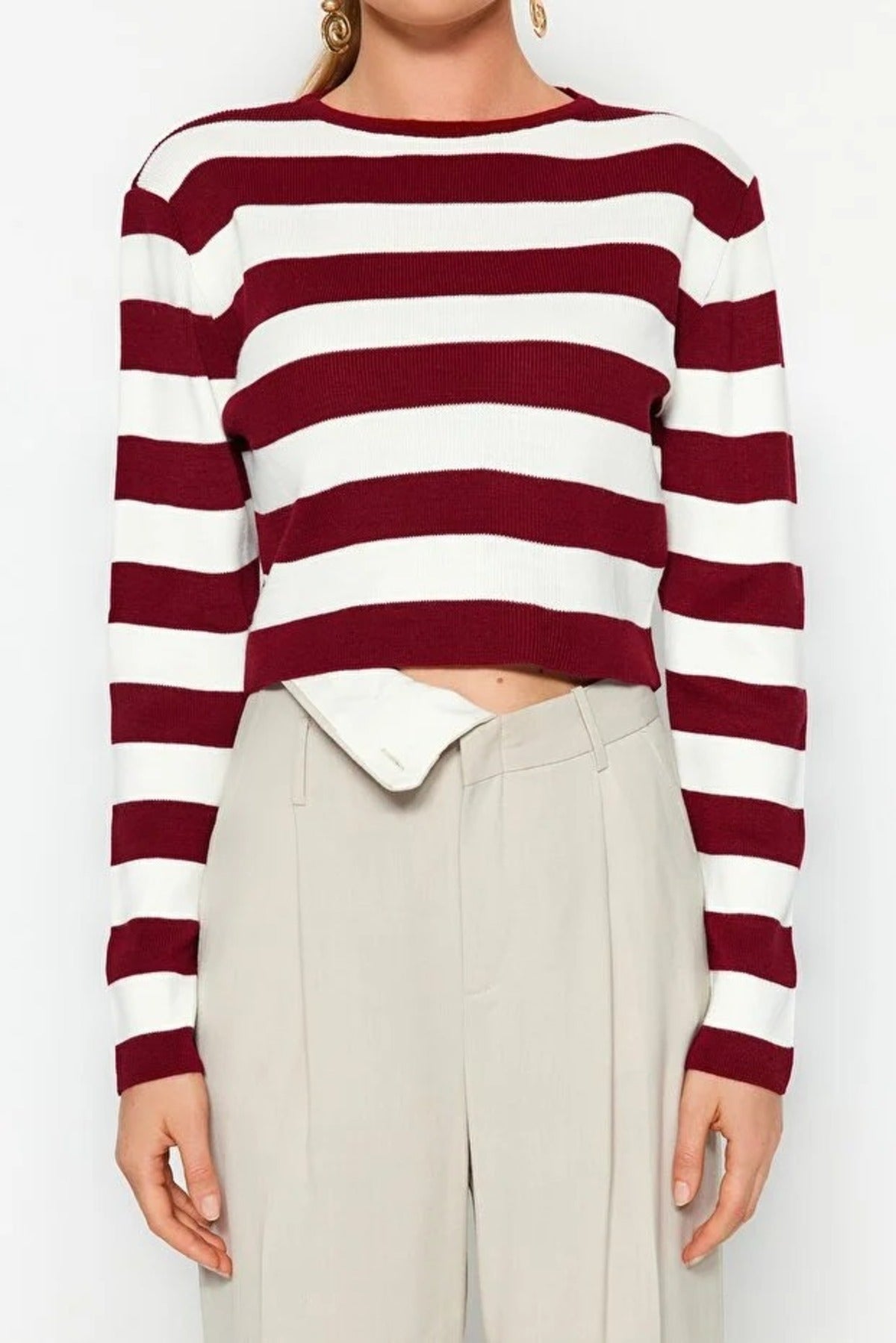 Crop Striped Knit Sweater