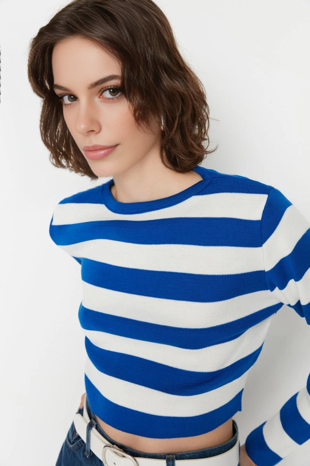 Crop Striped Knit Sweater