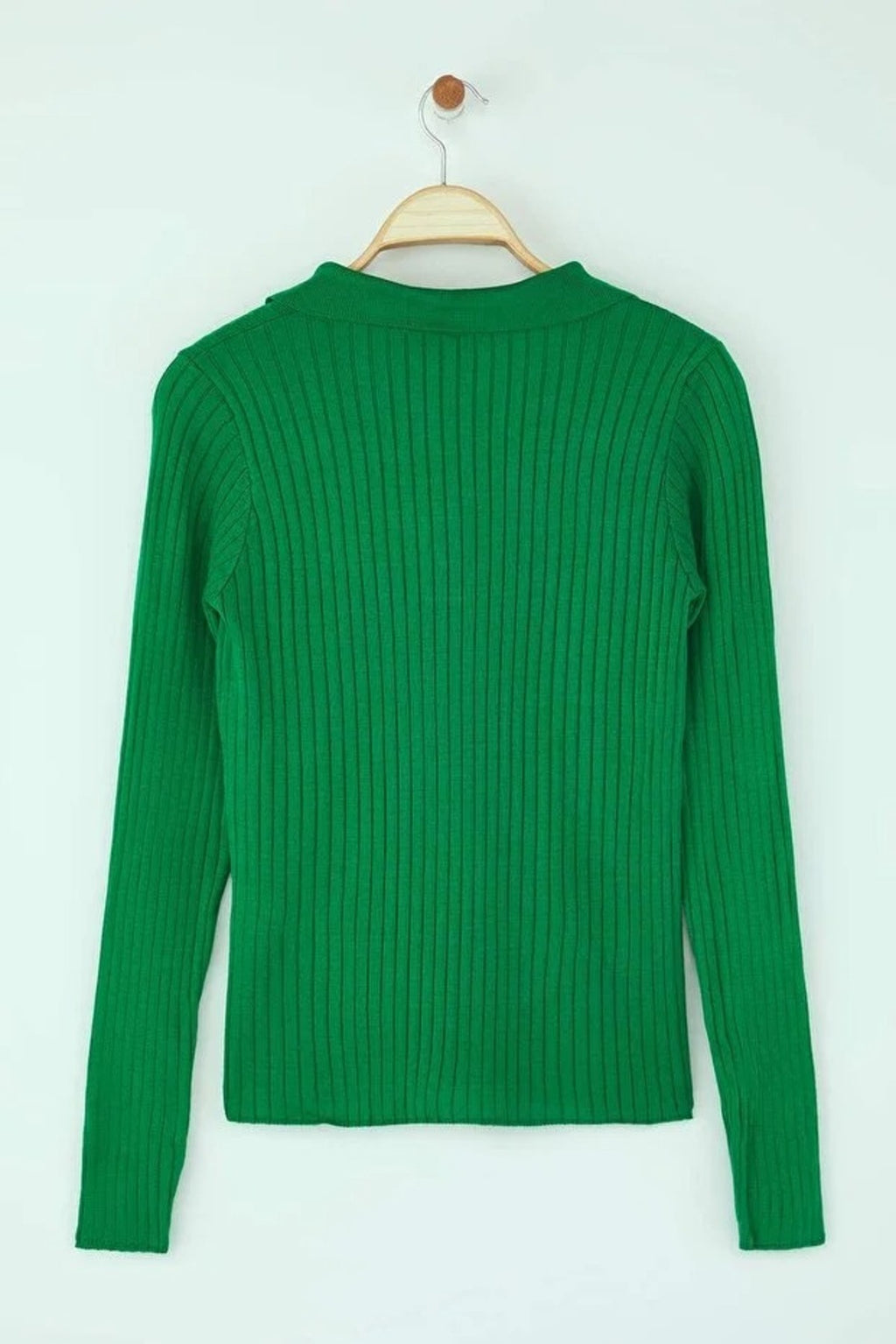 Polo Neck Knit Sweater with Finger Detail