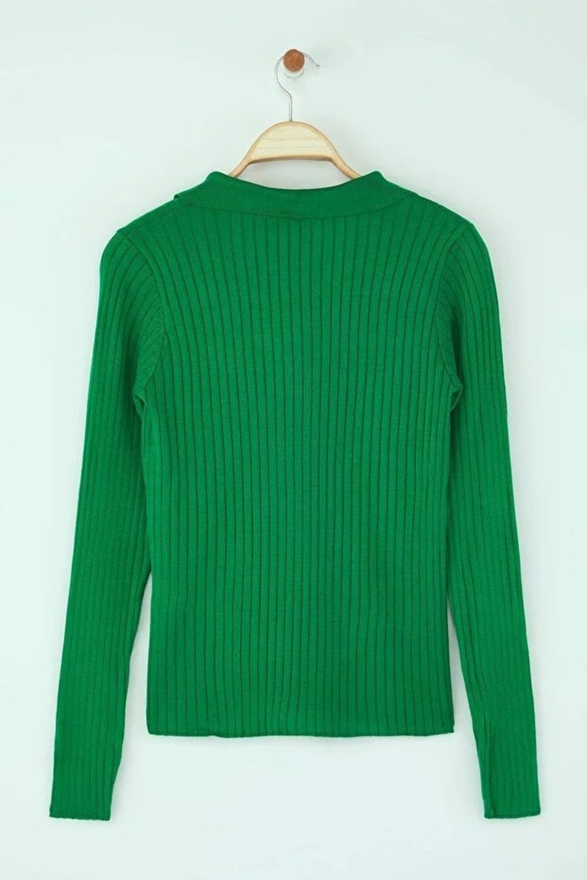 Polo Neck Knit Sweater with Finger Detail