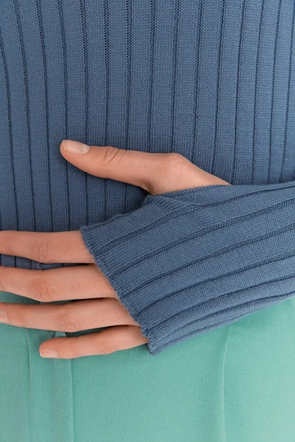 Polo Neck Knit Sweater with Finger Detail