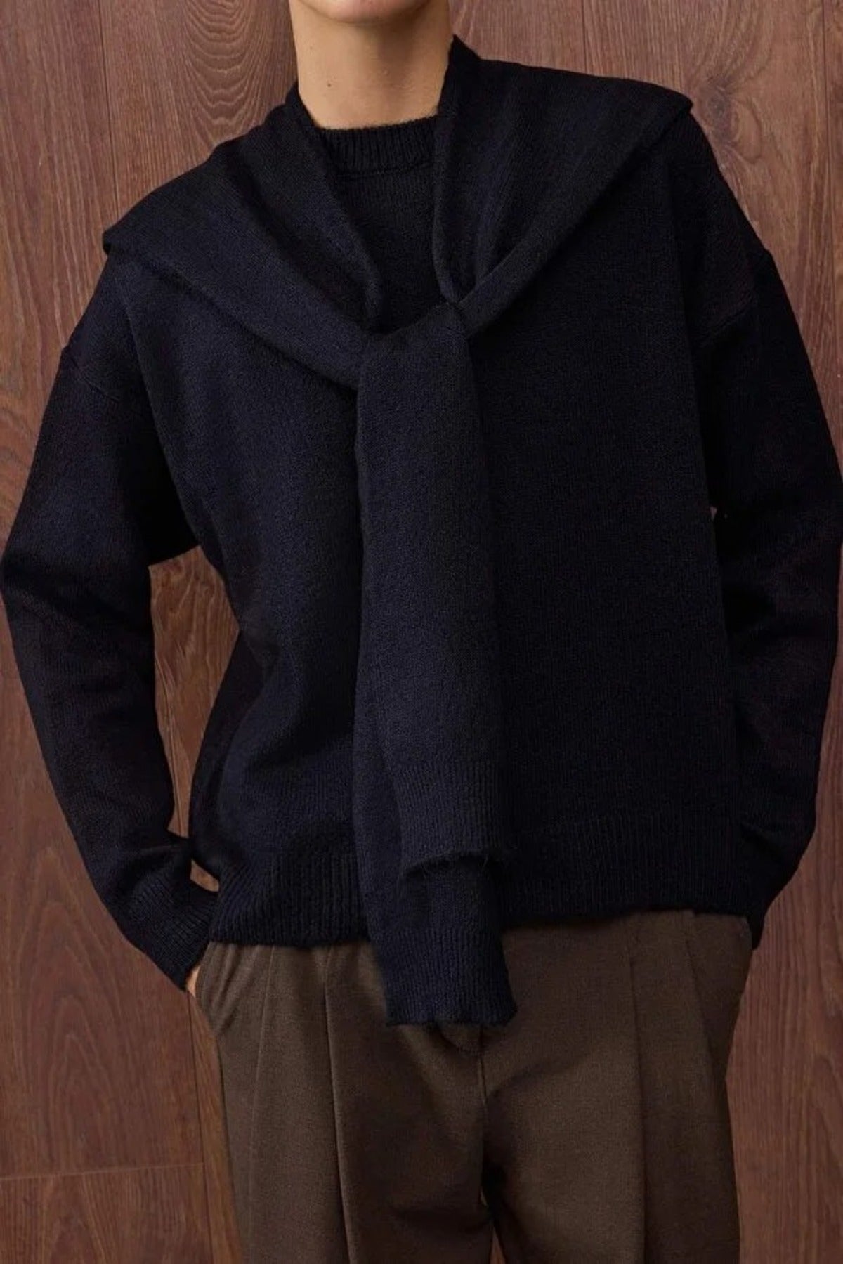 Soft Textured Knit Sweater with Shawl Detail