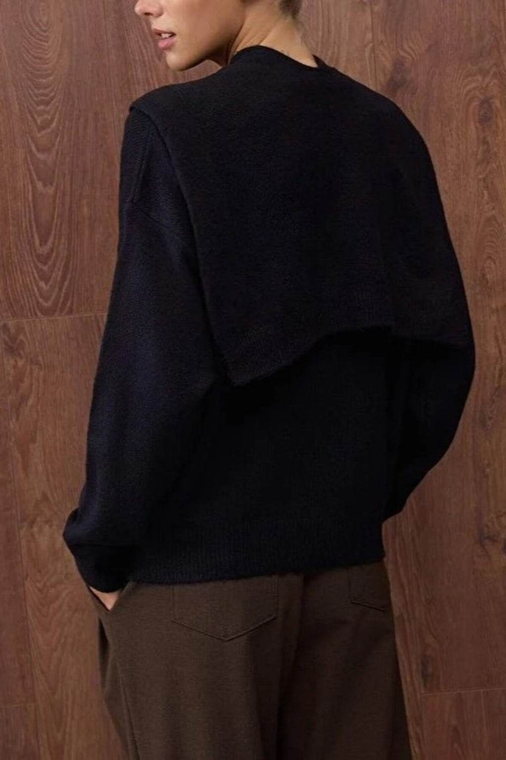 Soft Textured Knit Sweater with Shawl Detail