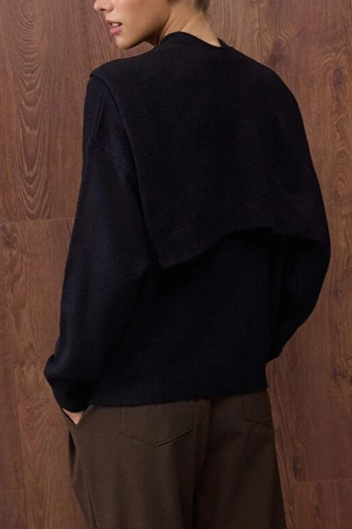 Soft Textured Knit Sweater with Shawl Detail