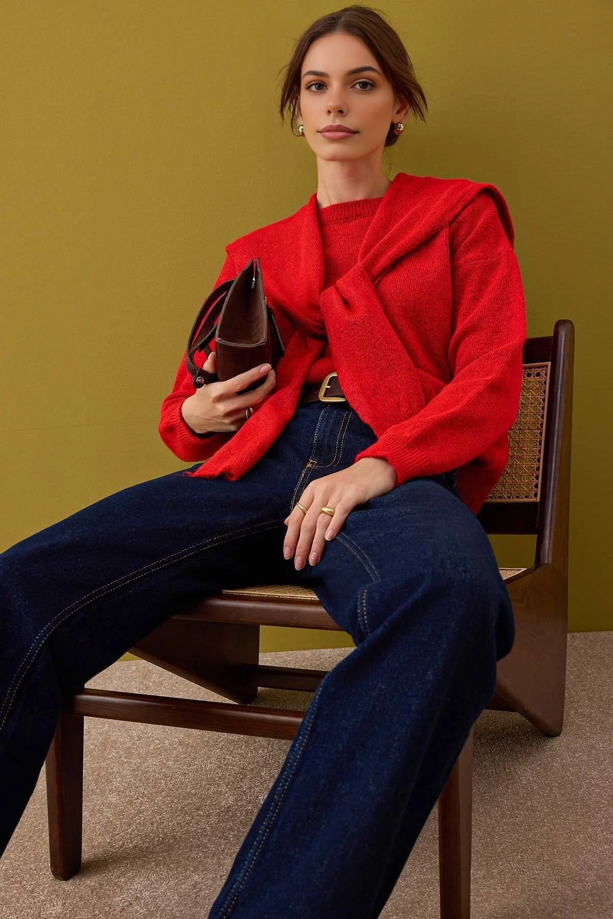 Soft Textured Knit Sweater with Shawl Detail