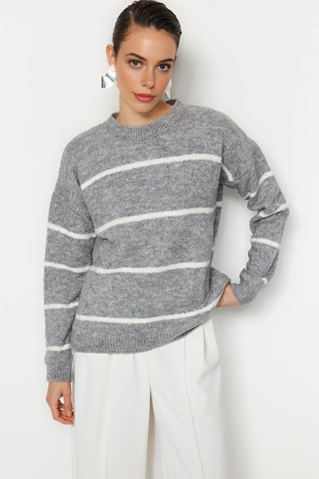 Striped Soft Textured Knit Sweater