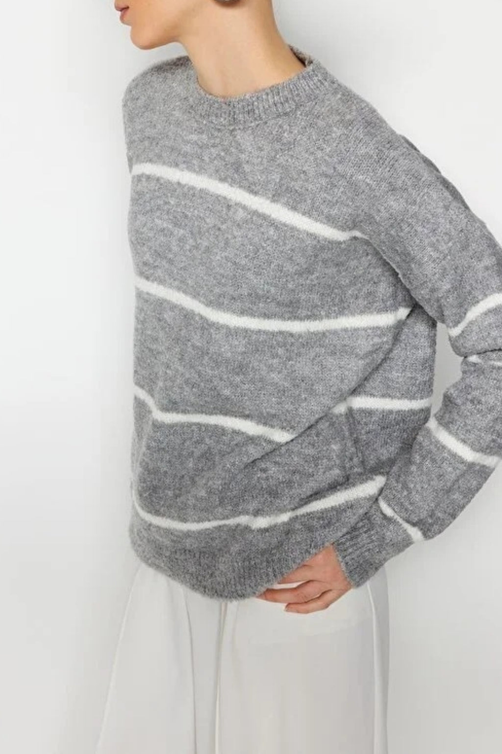 Striped Soft Textured Knit Sweater